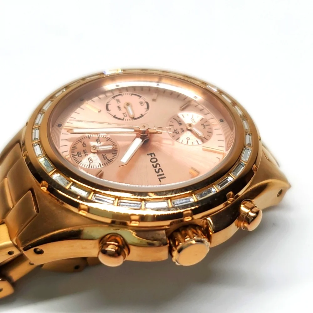 Fossil Watch CH2826 Rose Gold Steel Wristband Multifunction 10 ATM EUC